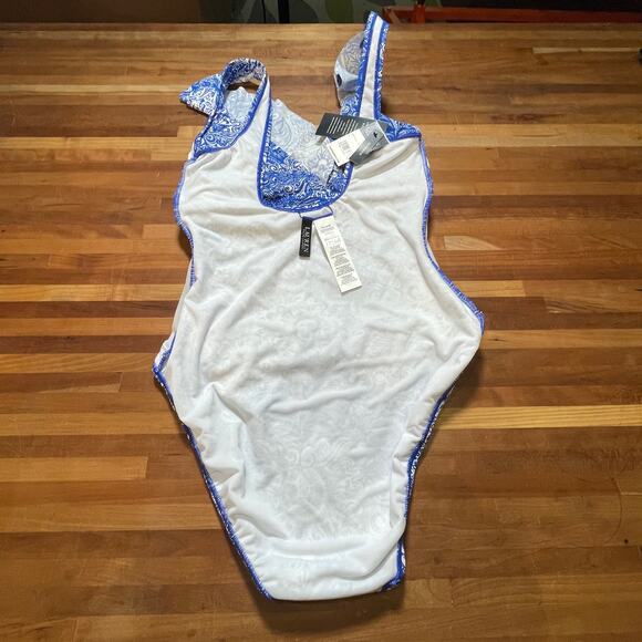 Ralph Lauren ARTISANAL WOODBLOCK Ruffled Tummy-Control Swimsuit US 6 - Picture 8 of 10